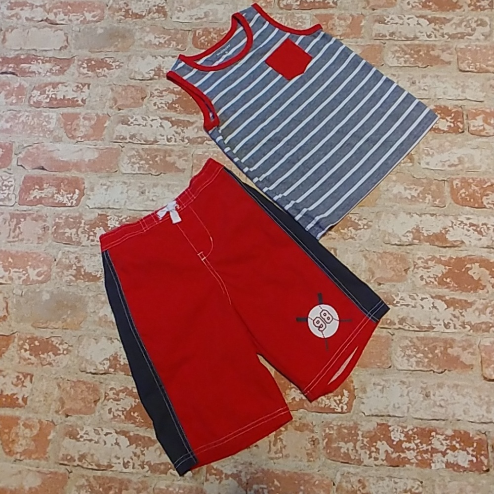 Red and gray 2pc shorts set